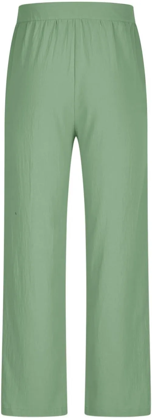 Men's Linen Pants Casual Elastic Waist Loose Fit Yoga Pant Beach Summer Lightweight Trousers