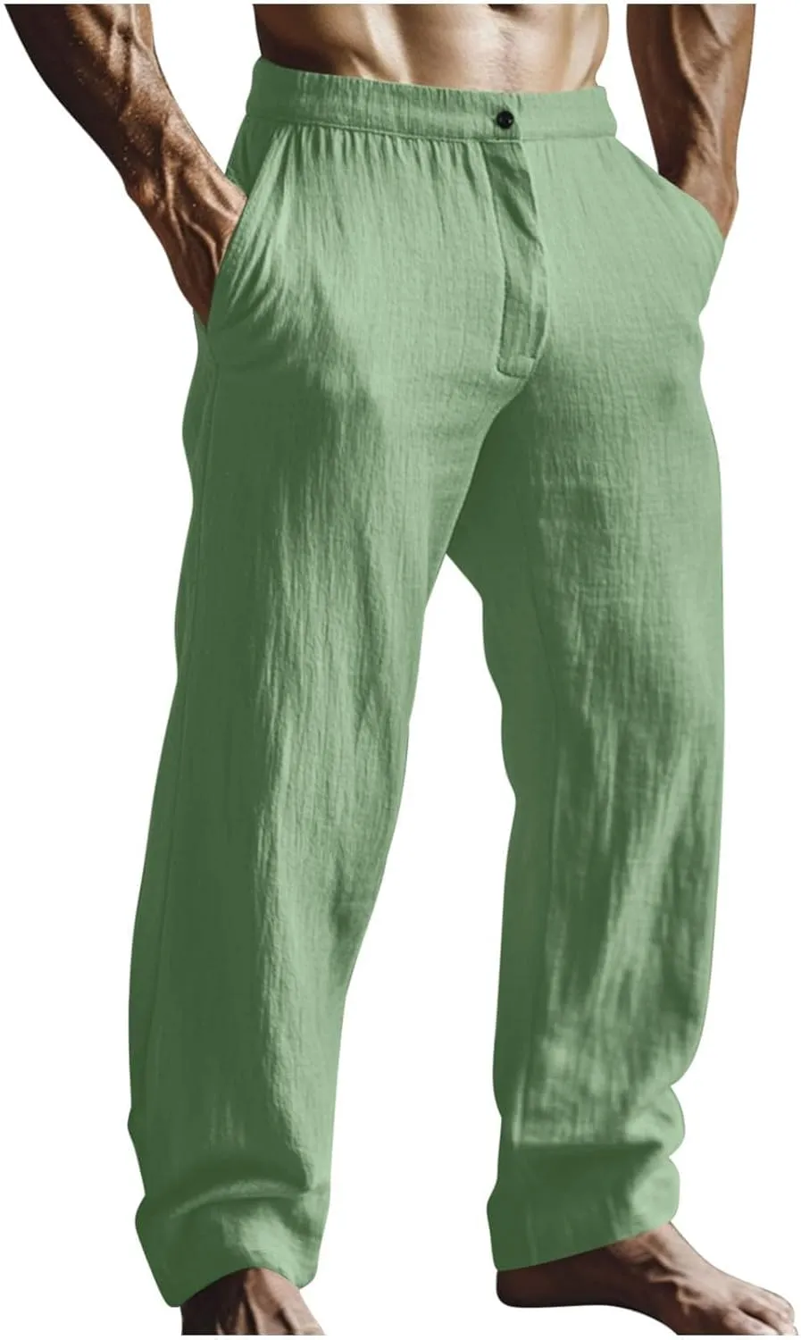 Men's Linen Pants Casual Elastic Waist Loose Fit Yoga Pant Beach Summer Lightweight Trousers