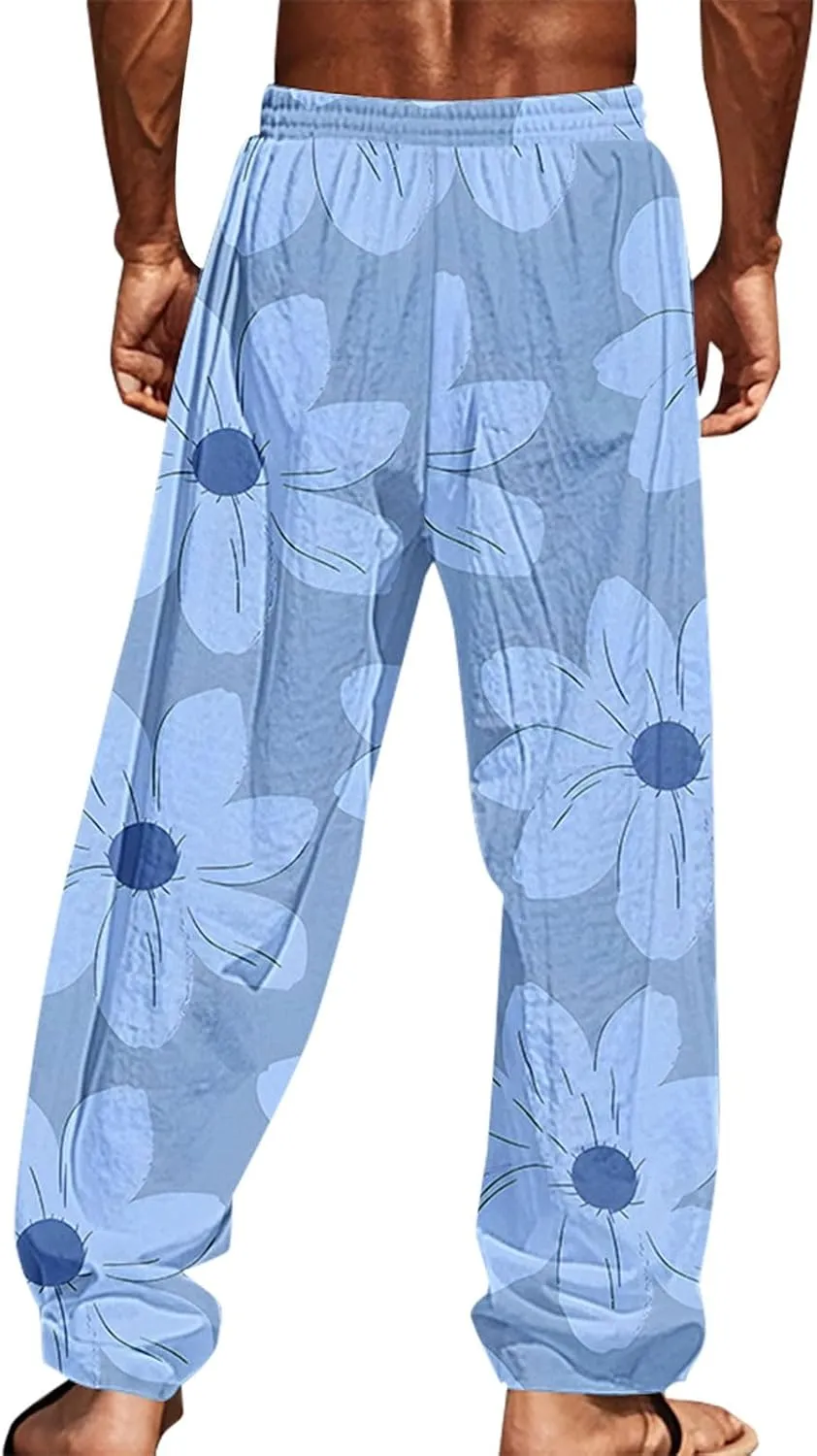 Mens Linen Pants Casual Pants Yoga Beach Loose Fit Casual Summer Elastic Waist Drawstring Straight-Legs Summer Yoga