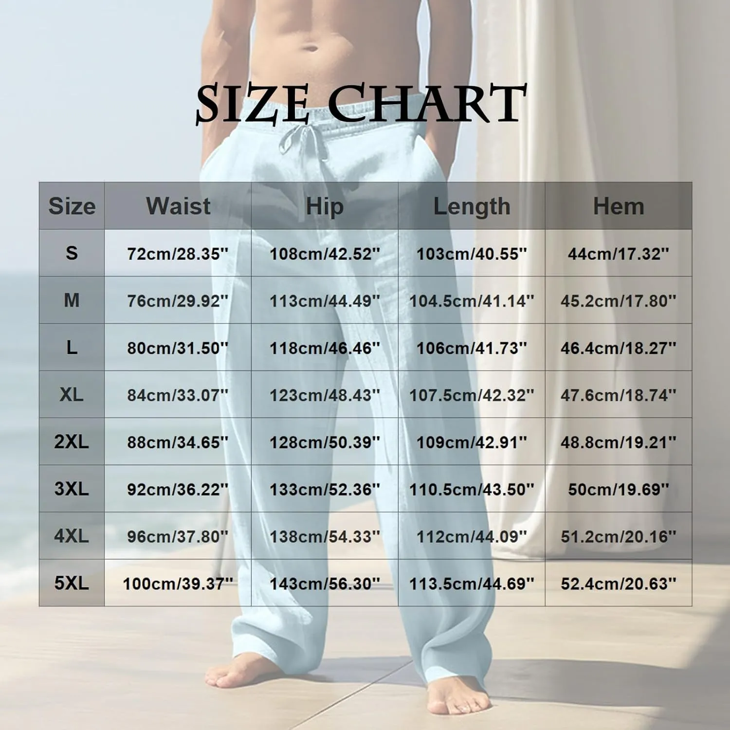 Mens Linen Pants Casual Pants Yoga Beach Loose Fit Casual Summer Elastic Waist Drawstring Straight-Legs Summer Yoga