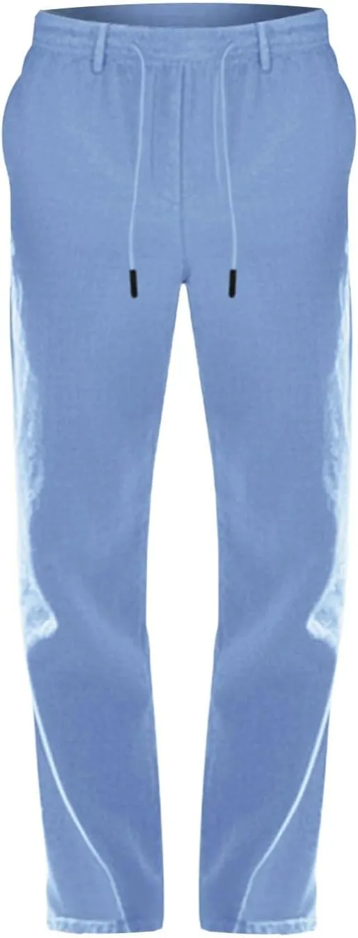 Mens Pants Casual Beach Linen Pants Drawstring Active Golf Pants Tapered Straight Leg Yoga Pants Dress Pants with Pocket