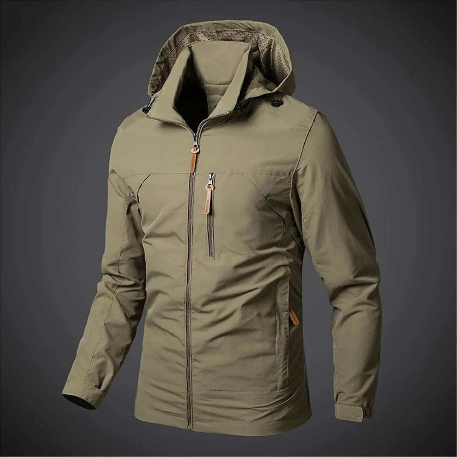 Mens Rain Jackets Zip Up Waterproof Windbreakers Loose Hooded Coats Fashion Lapel Casual Clothes with Pocket
