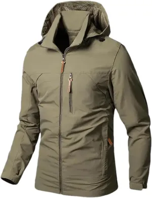 Mens Rain Jackets Zip Up Waterproof Windbreakers Loose Hooded Coats Fashion Lapel Casual Clothes with Pocket