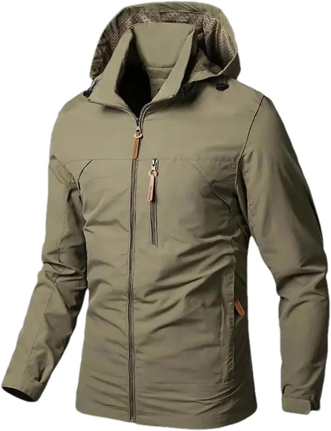 Mens Rain Jackets Zip Up Waterproof Windbreakers Loose Hooded Coats Fashion Lapel Casual Clothes with Pocket