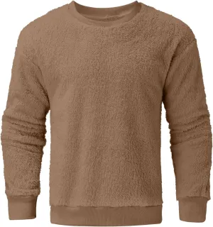 Men's Sherpa Lined Crewneck Sweatshirts Thermal Cotton Sweatshirts Premium Heavyweight Fleece Pullover Basic Tops
