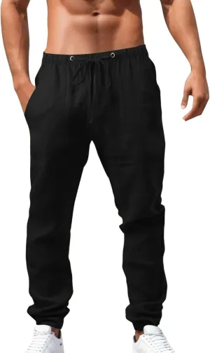 Men's Straight Extended with Pockets and Elastic Loose Solid Color Sports Trousers Casual Night Stretch Pants for Men