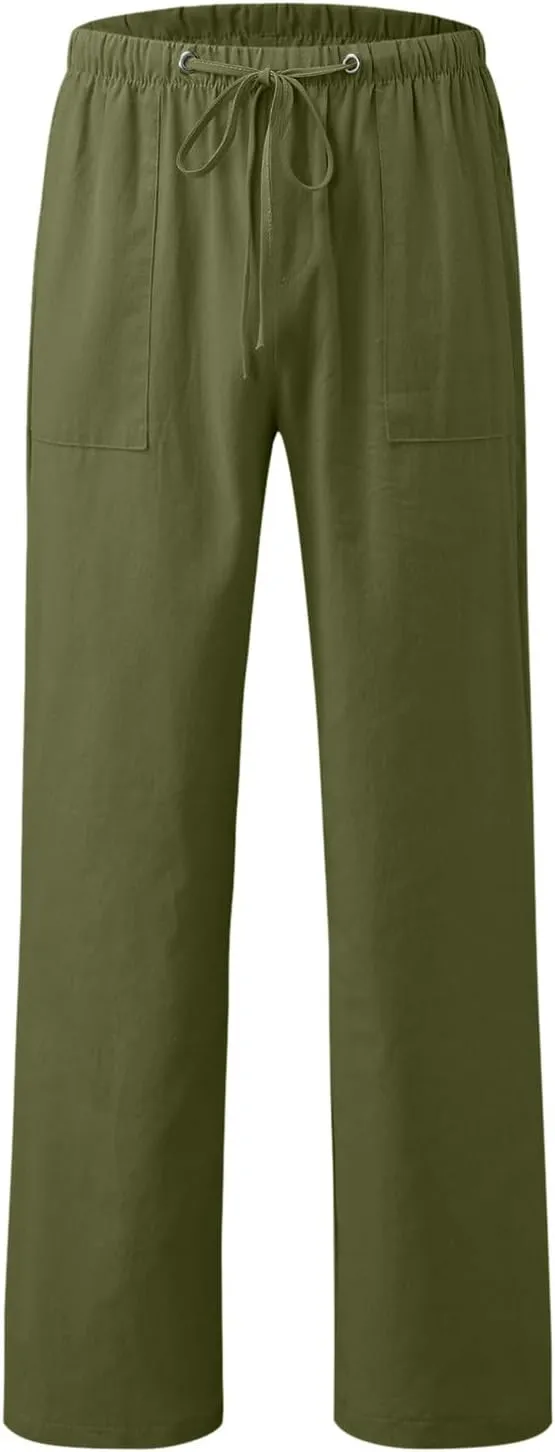 Men's Straight Extended with Pockets and Elastic Loose Solid Color Sports Trousers Casual Night Stretch Pants for Men