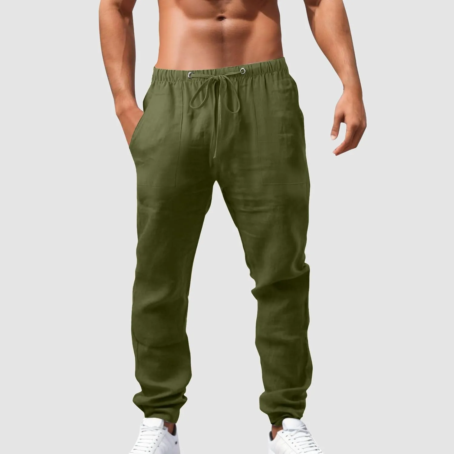 Men's Straight Extended with Pockets and Elastic Loose Solid Color Sports Trousers Casual Night Stretch Pants for Men