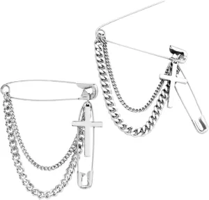 Men's Suit Accessories 2pcs Cross Chain Brooch Pins Retro Crystal Lapel Pins