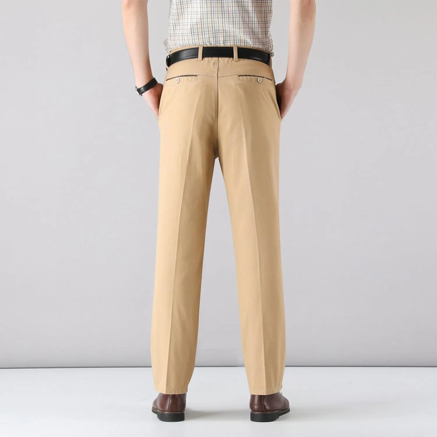 Men's Tapered Trousers Stylish Slim-Fit Business Dress Pants Solid Office Trouser Straight Leg Formal Suit Pants