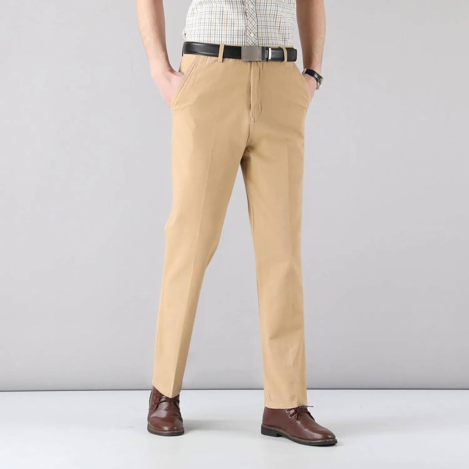 Men's Tapered Trousers Stylish Slim-Fit Business Dress Pants Solid Office Trouser Straight Leg Formal Suit Pants