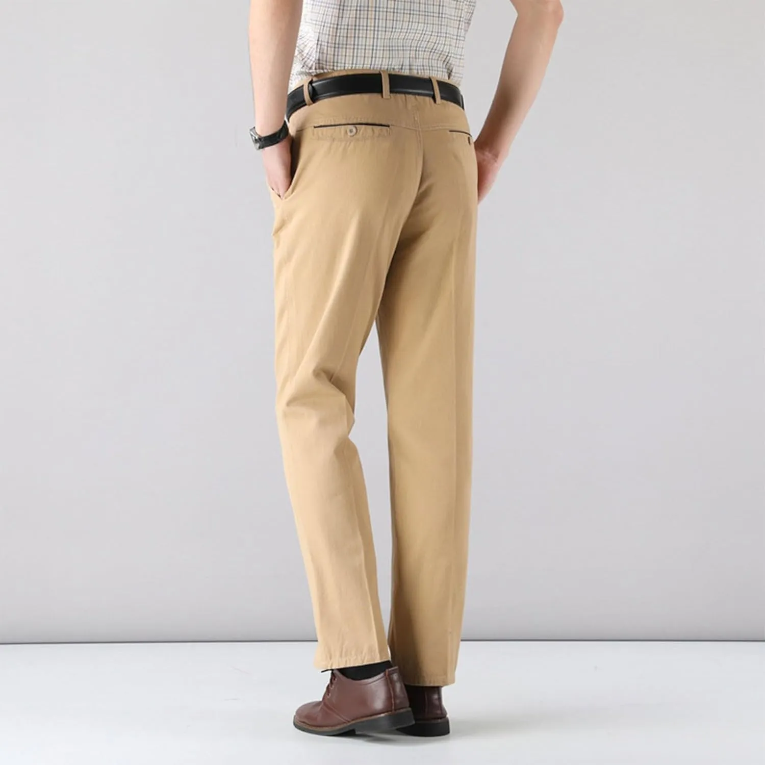 Men's Tapered Trousers Stylish Slim-Fit Business Dress Pants Solid Office Trouser Straight Leg Formal Suit Pants