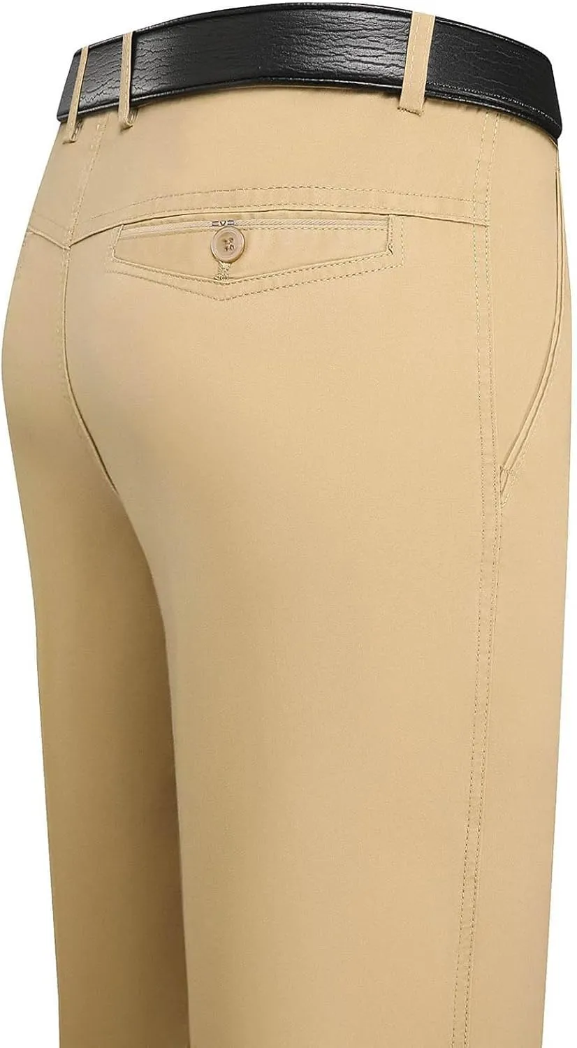 Men's Tapered Trousers Stylish Slim-Fit Business Dress Pants Solid Office Trouser Straight Leg Formal Suit Pants