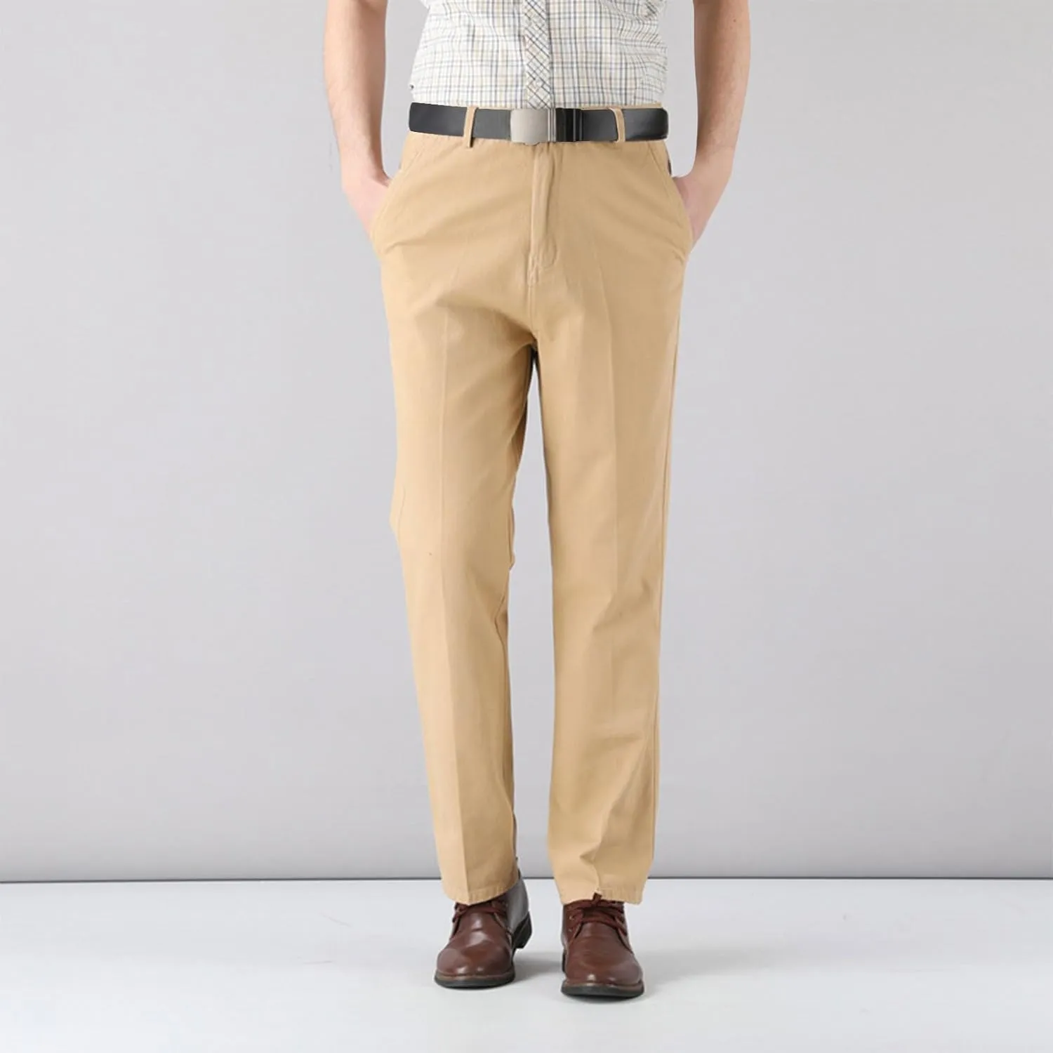 Men's Tapered Trousers Stylish Slim-Fit Business Dress Pants Solid Office Trouser Straight Leg Formal Suit Pants