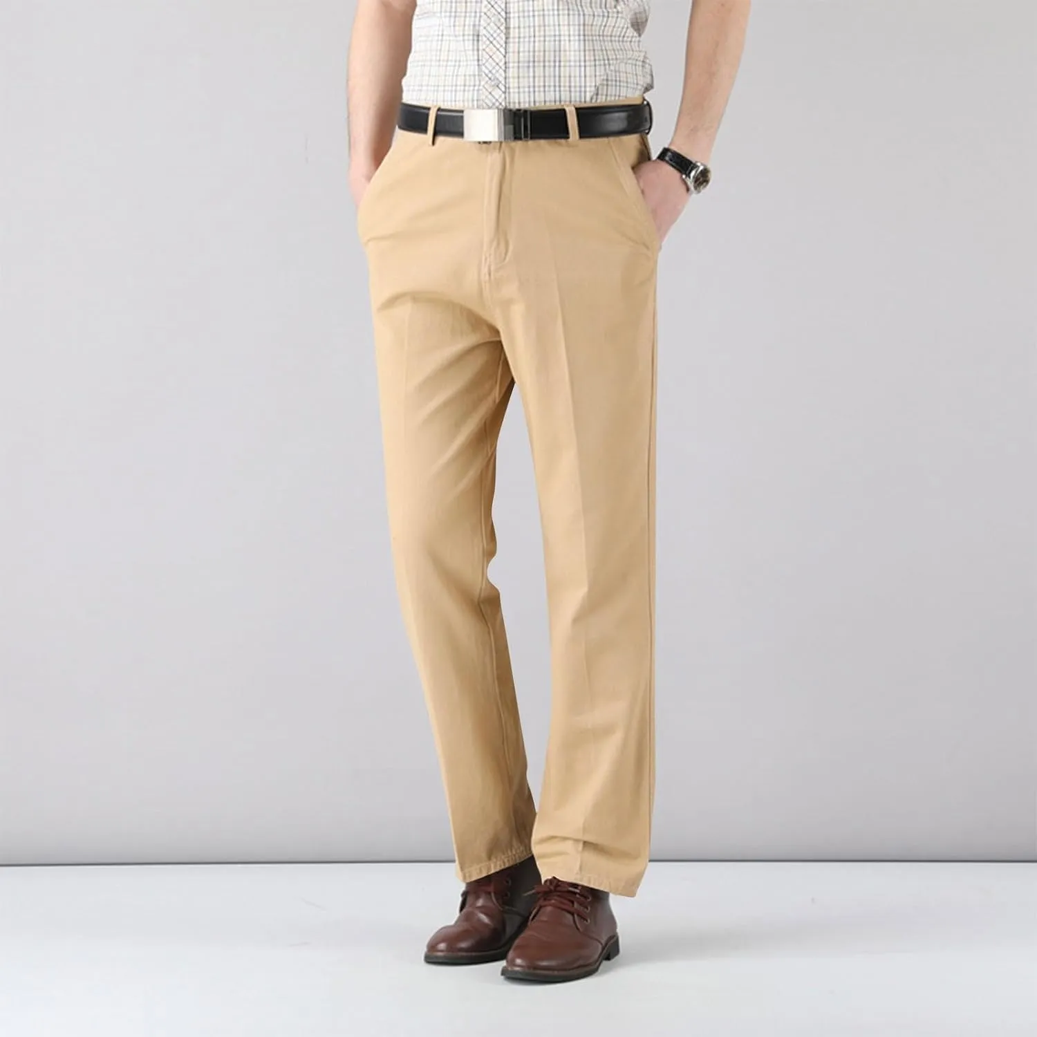 Men's Tapered Trousers Stylish Slim-Fit Business Dress Pants Solid Office Trouser Straight Leg Formal Suit Pants