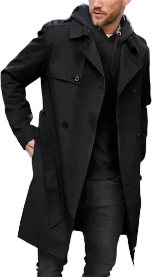 Mens Wool Blend Pea Coat Notched Collar Warm Soft Stylish Trench Jacket Mid Length Trench Jacket for Fall Winter