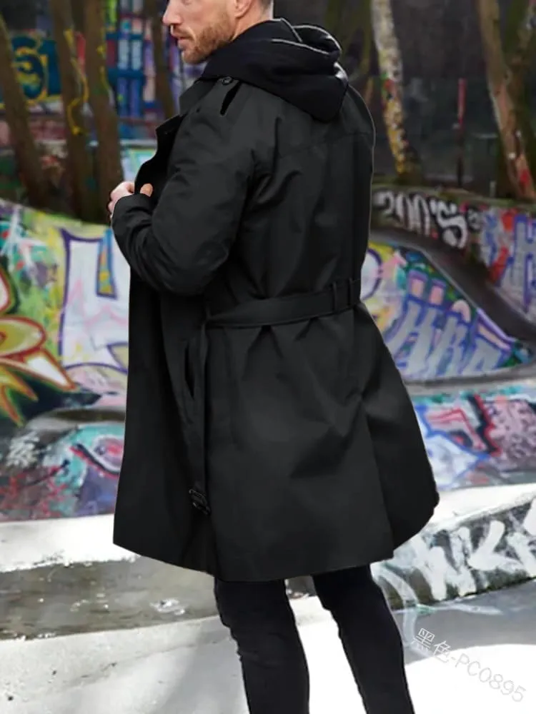 Mens Wool Blend Pea Coat Notched Collar Warm Soft Stylish Trench Jacket Mid Length Trench Jacket for Fall Winter