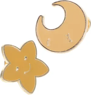 Metal Star and Moon Lapel Pins 2pcs Enamel Brooch Badges Fashion Accessories for Men Women Boys and Girls