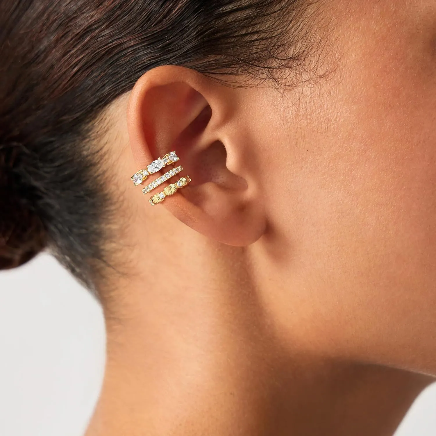 MEVECCO Ear Cuffs Non Piercing For Women 18K Gold Plated CZ Ear Cuff Earring Clip on Cartilage Fake Hoop Earrings Stack Jewelry Gifts