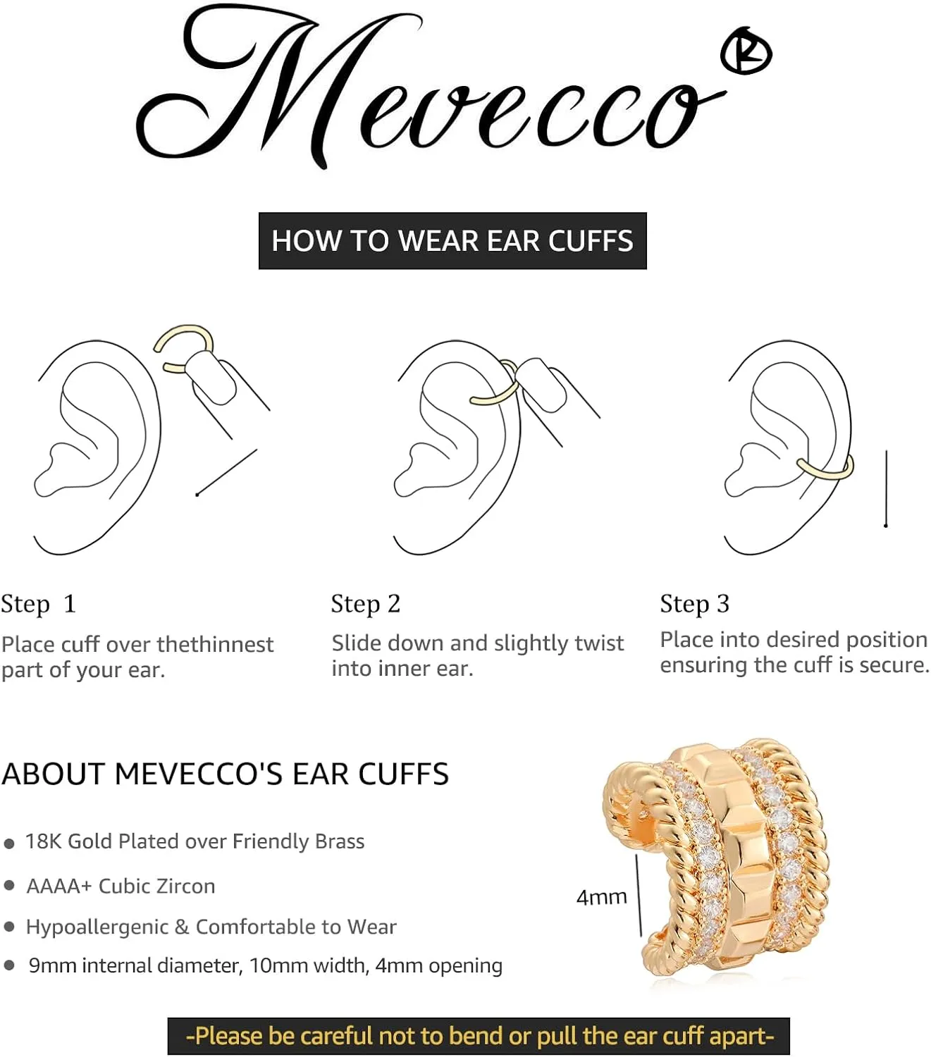 MEVECCO Gold Ear Cuffs 18K Gold Plated Ear Cuff Non Pierced Ears Small Sleeper Simple Minimalist Delicate CZ Cross Ear Cuffs Clip On Earrings for Women