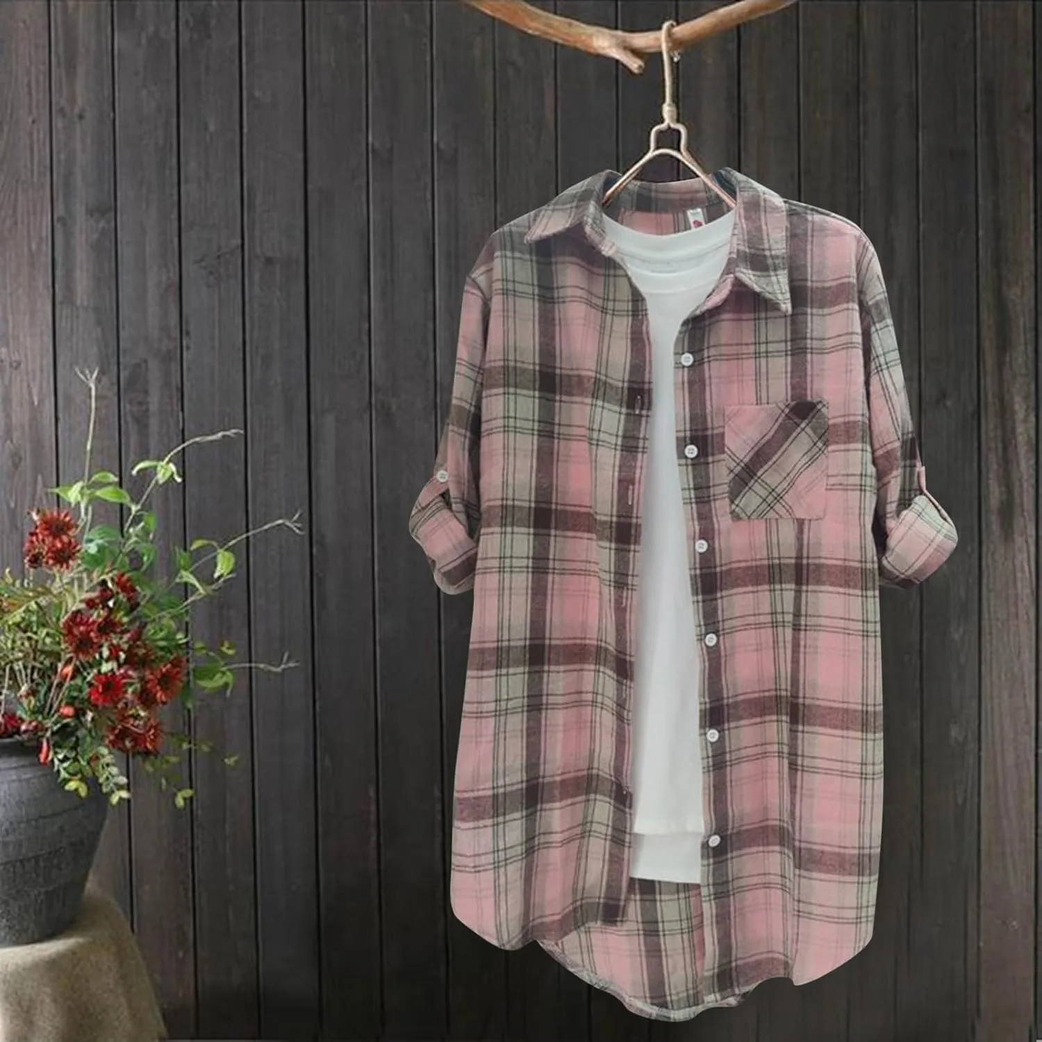 Mid Length Plaid Shirt for Women 2024 Spring and Autumn New Shirt Korean Style Long Sleeved Loose Coat Top