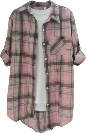 Mid Length Plaid Shirt for Women 2024 Spring and Autumn New Shirt Korean Style Long Sleeved Loose Coat Top