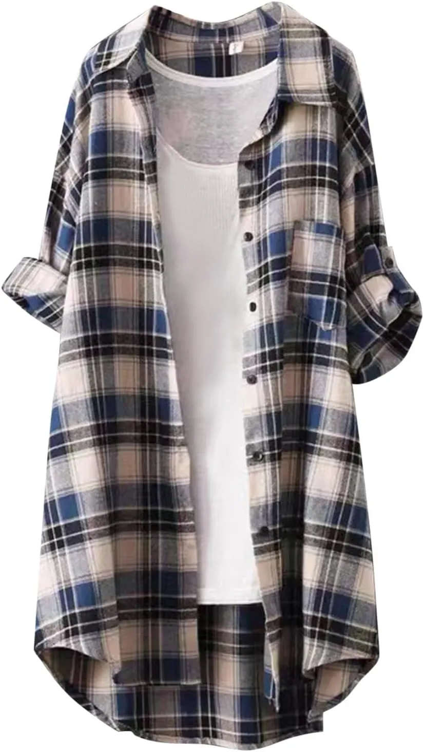 Mid Length Plaid Shirt for Women 2024 Spring and Autumn New Shirt Korean Style Long Sleeved Loose Coat Top