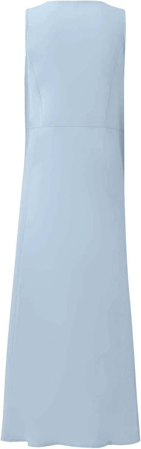 midelxp Summer Sundresses for Women Casual Loose Swing Beach Tank Dresses Sleeveless Solid Color Long Dresses with Pocket