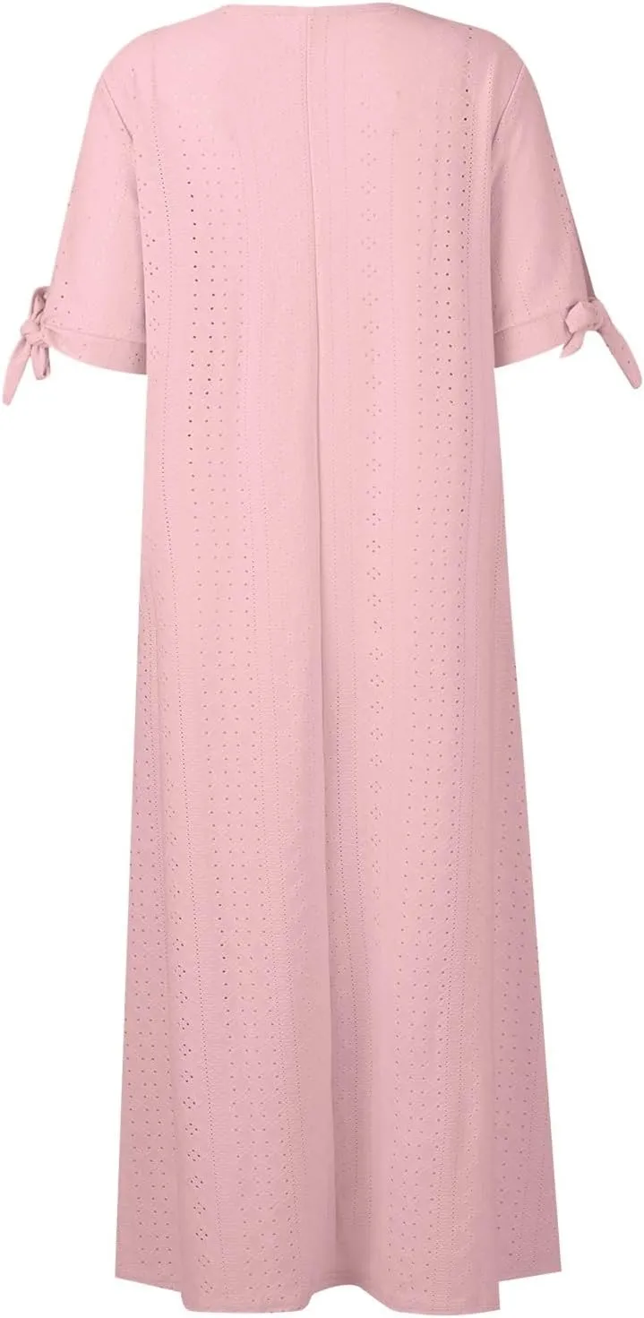 Midi Dresses for Women Wedding Guest Sexy V Neck Cold Shoulder Trendy Plus Size Button Up Short Sleeve Summer Dress