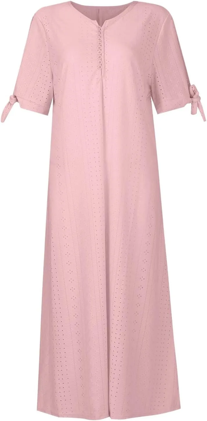 Midi Dresses for Women Wedding Guest Sexy V Neck Cold Shoulder Trendy Plus Size Button Up Short Sleeve Summer Dress