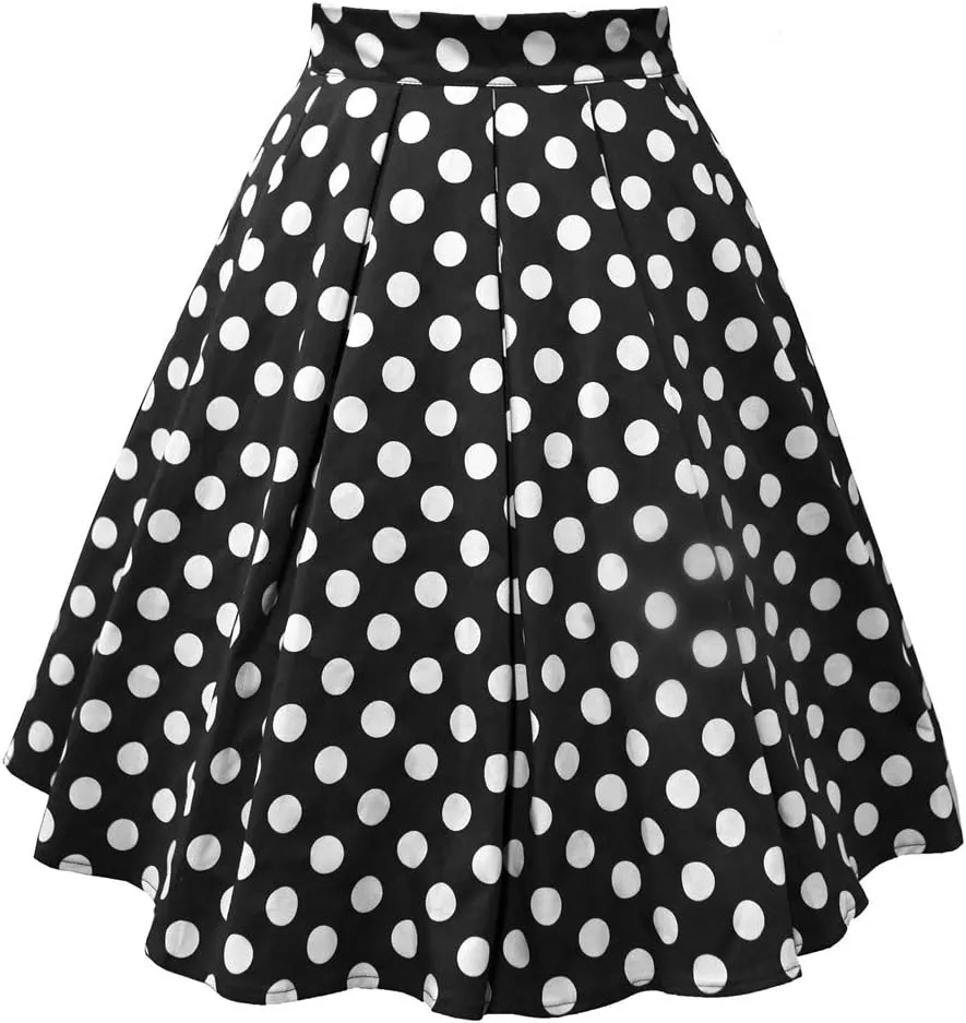 Midi Skirt for Women Women Vintage Pleated Skirt Polka Dot Skirt A-line Printed Mid Skirts Women Skirts Summer