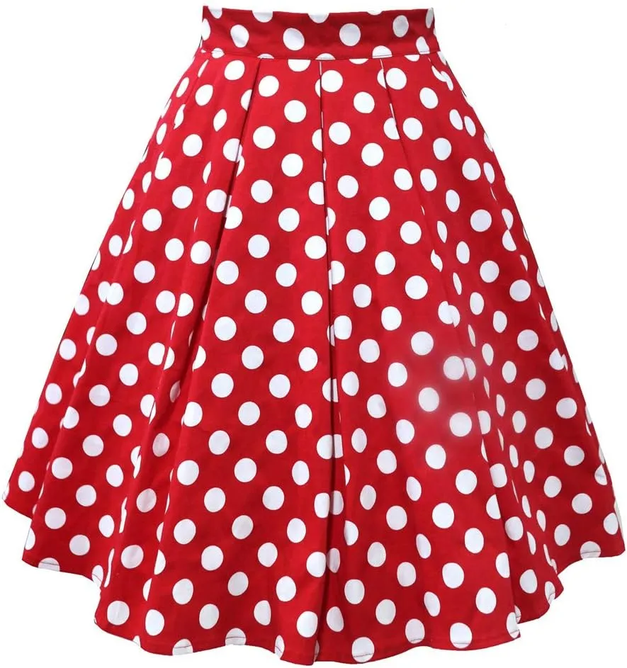 Midi Skirt for Women Women Vintage Pleated Skirt Polka Dot Skirt A-line Printed Mid Skirts Women Skirts Summer