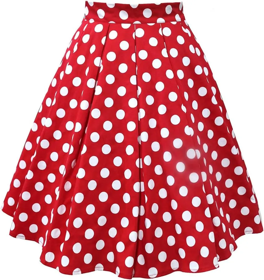Midi Skirt for Women Women Vintage Pleated Skirt Polka Dot Skirt A-line Printed Mid Skirts Women Skirts Summer