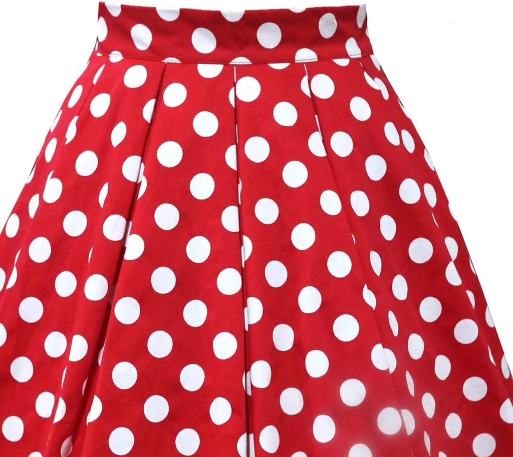 Midi Skirt for Women Women Vintage Pleated Skirt Polka Dot Skirt A-line Printed Mid Skirts Women Skirts Summer