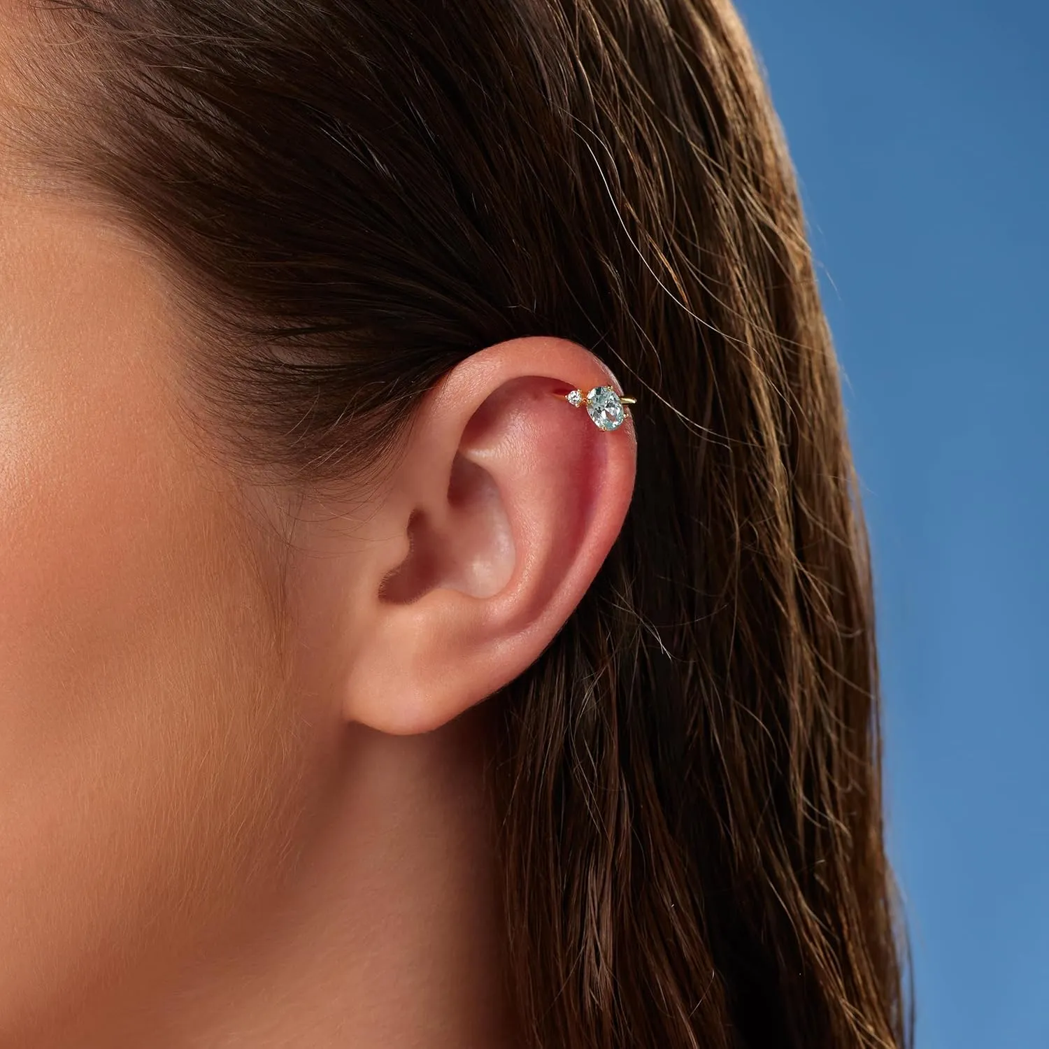 MILLA Ear Cuffs Non Piercing, Birthstone Jewelry, 14K Gold Plated over 925 Sterling Silver Half Hoop Dainty Earrings for Women Trendy with CZ Stones, Lightweight and Hypoallergenic