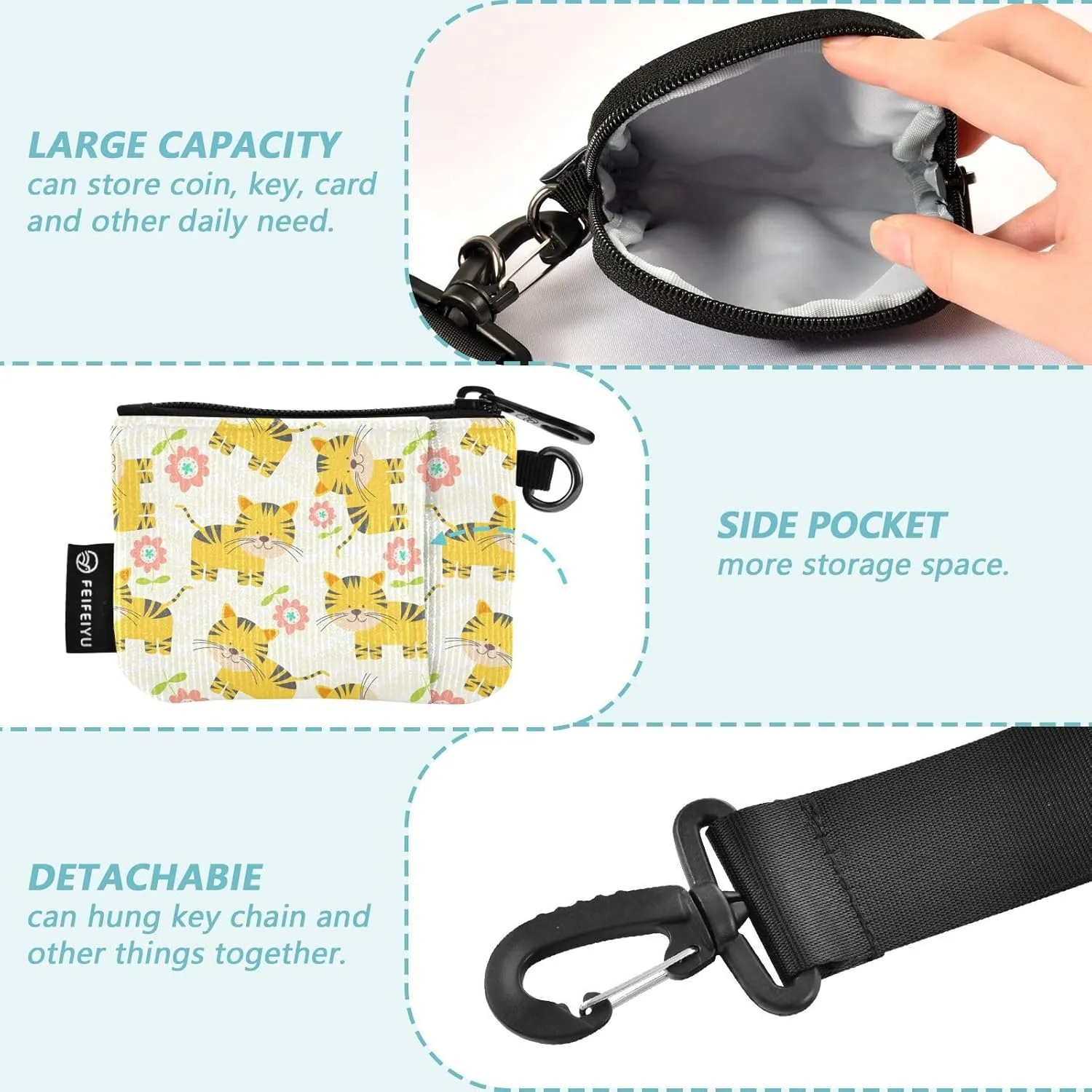 Mini Zip Around Wristlet Wallet Detachable Women Dual Pouch Card Cases Portable Zipper Cash Coin Purse Keychain,pattern 10