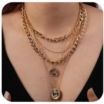 Missgrace Boho Dainty Chunky Coin Layered Choker Necklaces Coin Multilayered Choker Necklace for Women