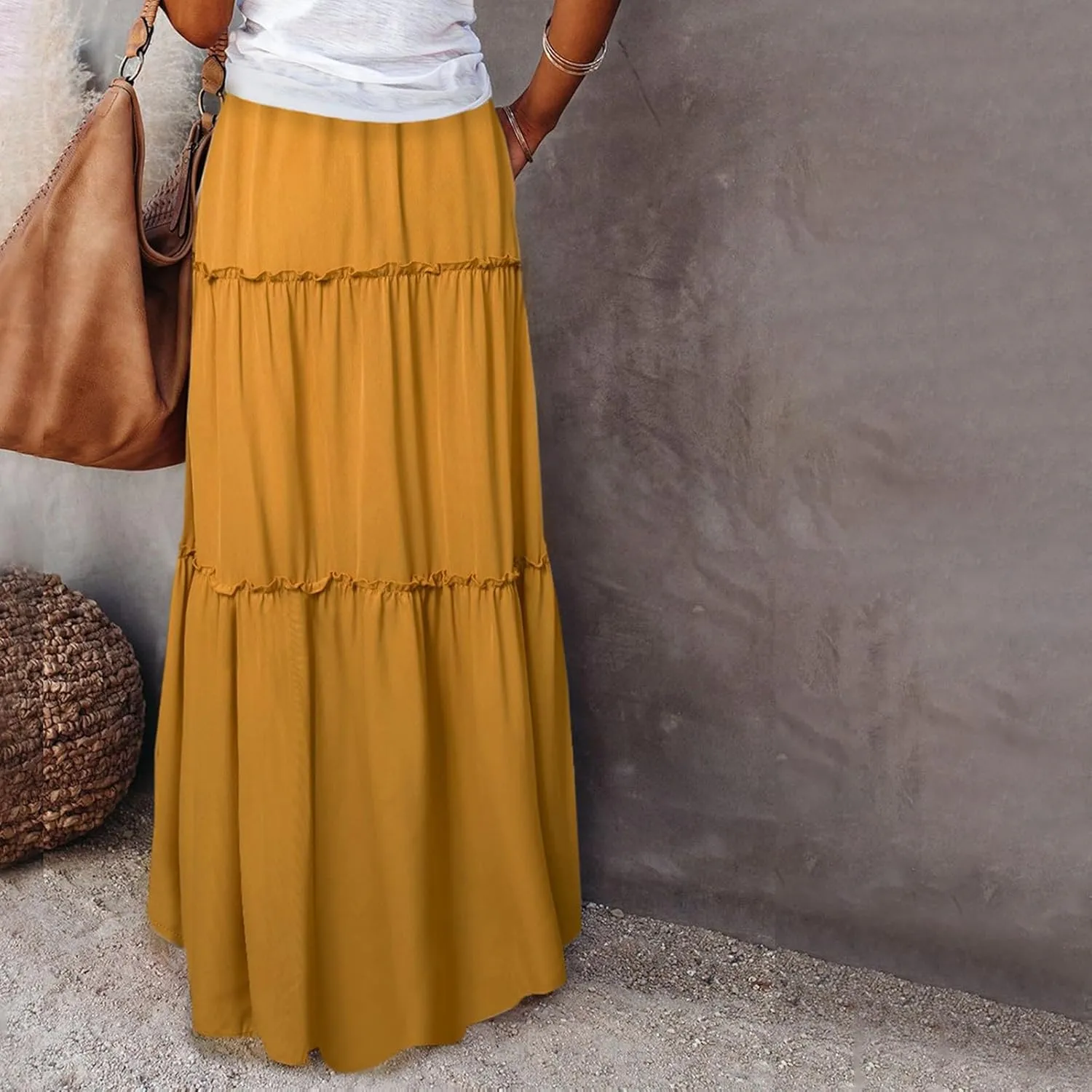 Miyaomn Women's High Waist Boho Floral Print Skirt Casual Summer Tie Front Flowy Ruffle Pleated A-Line Beach Long Maxi Skirts