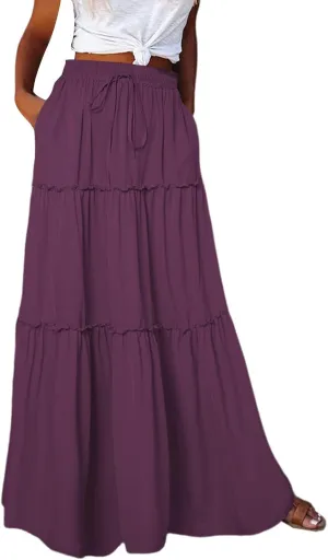 Miyaomn Women's High Waist Boho Floral Print Skirt Casual Summer Tie Front Flowy Ruffle Pleated A-Line Beach Long Maxi Skirts