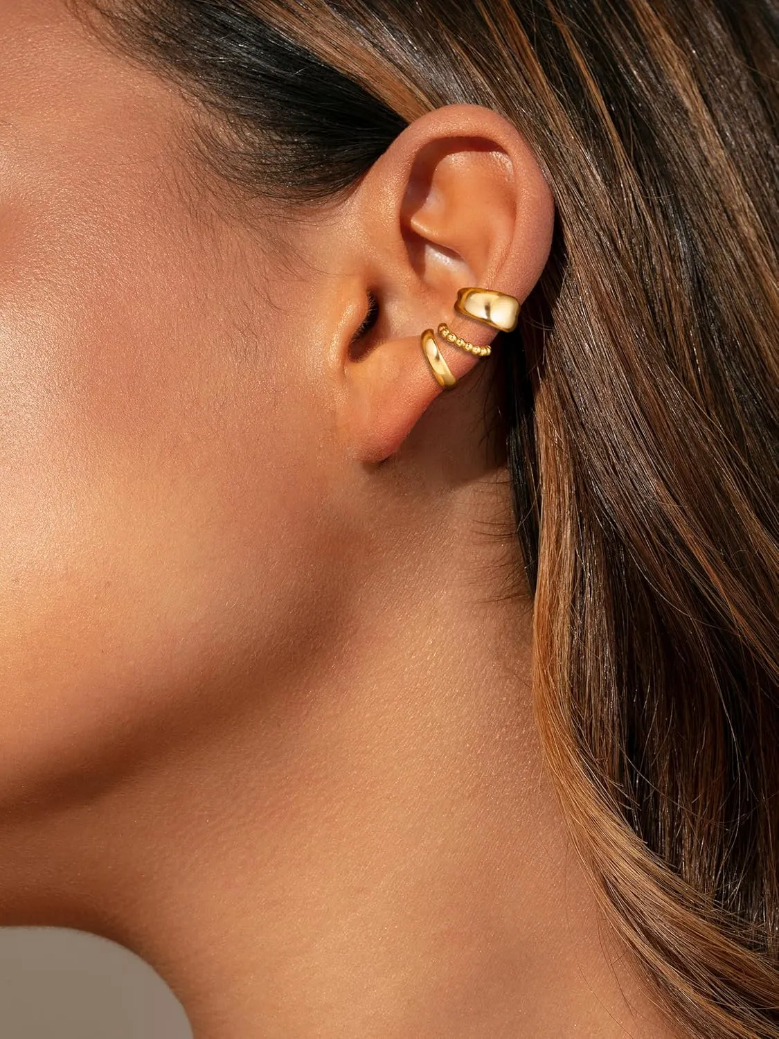 Moodear 3Pcs Chunky/Thin Ear Cuffs Non Piercing for Women - Dainty 14K Gold Plated Cuff Earring Trendy Cubic Zirconia Ear Cuff for Women Cartilage Jewelry Gift