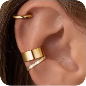 Moodear Thin Chunky Ear Cuffs Non Piercing for Women - Dainty 14K Gold Plated/Sterling Silver Cuff Earrings Trendy Cubic Zirconia Huggie Hoop Cartilage Earring Jewelry Gifts