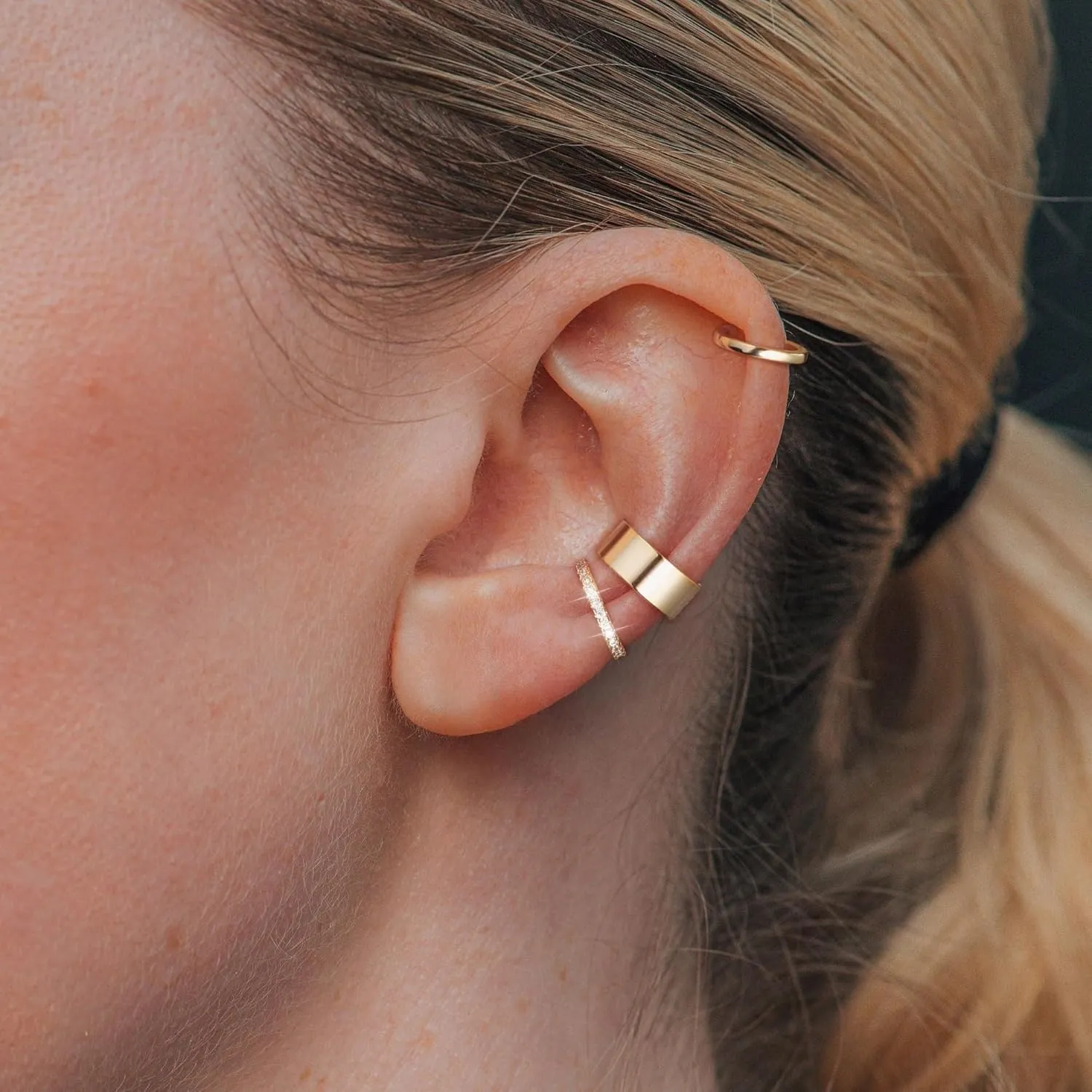 Moodear Thin Chunky Ear Cuffs Non Piercing for Women - Dainty 14K Gold Plated/Sterling Silver Cuff Earrings Trendy Cubic Zirconia Huggie Hoop Cartilage Earring Jewelry Gifts