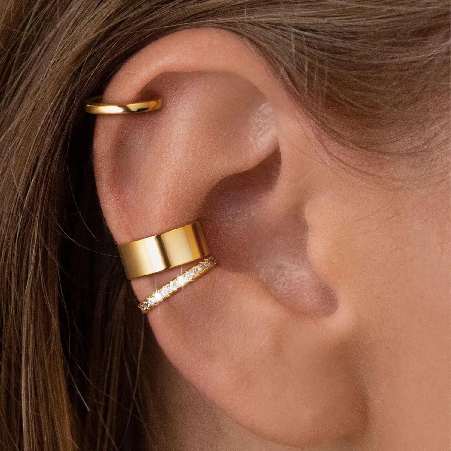 Moodear Thin Chunky Ear Cuffs Non Piercing for Women - Dainty 14K Gold Plated/Sterling Silver Cuff Earrings Trendy Cubic Zirconia Huggie Hoop Cartilage Earring Jewelry Gifts