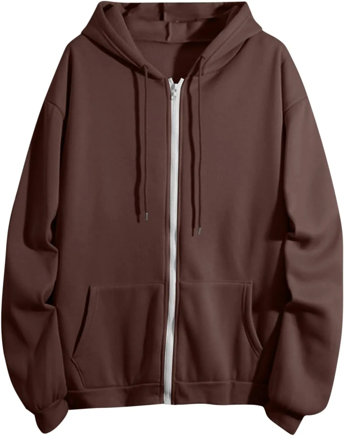Mzkdieey Womens Zip Up Hoodies Fall Jacket Drawstring Long Sleeve Hooded Sweatshirts Oversized Outerwear Coat with Pockets