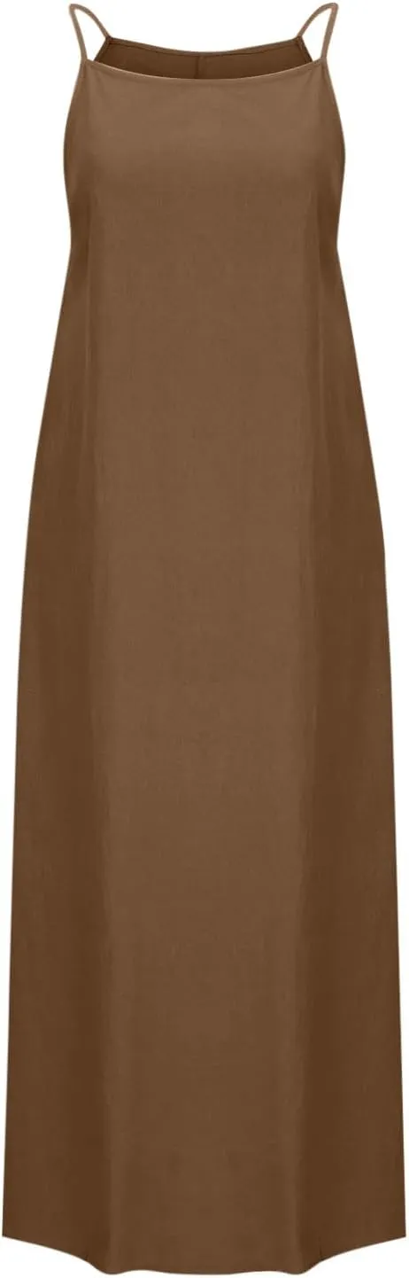 NaRHbrg Women's Sleeveless Maxi Dress Loose Fit Casual Beach Sundress Slit Hem Summer Long Dresses Sundress