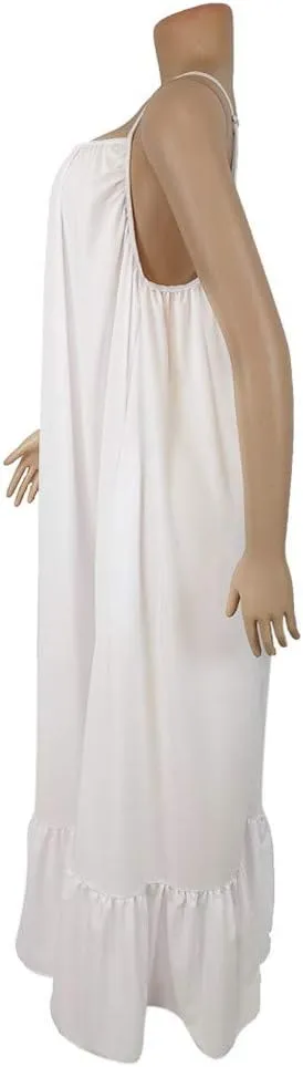 NaRHbrg Women's Spaghetti Strap Ruffle Hem Maxi Dress Loose Fit Casual Sundress Flowy Summer Beach Dresses