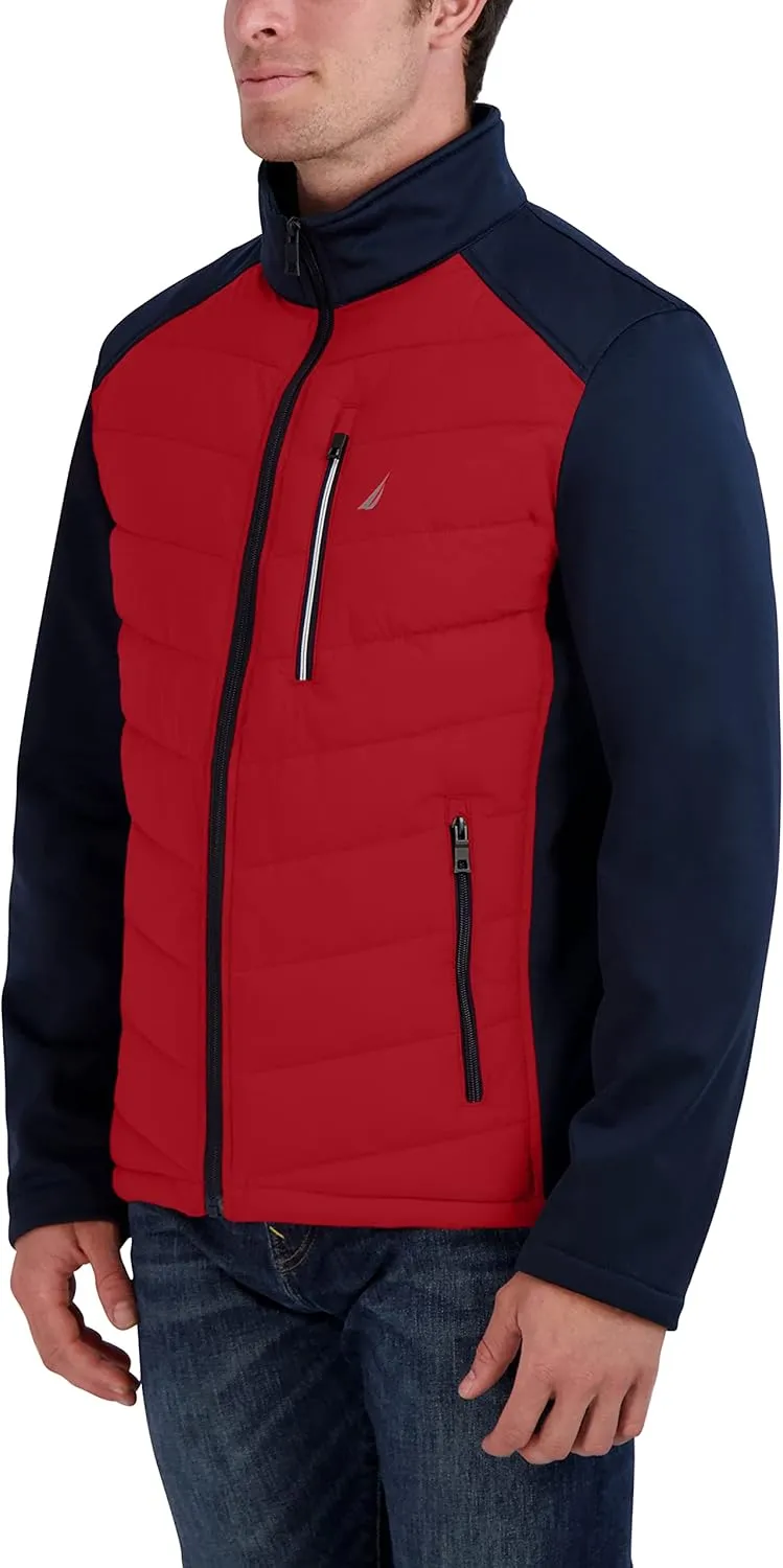Nautica Men's Mixed Media Softshell Jacket Long Sleeve Quilted Coat