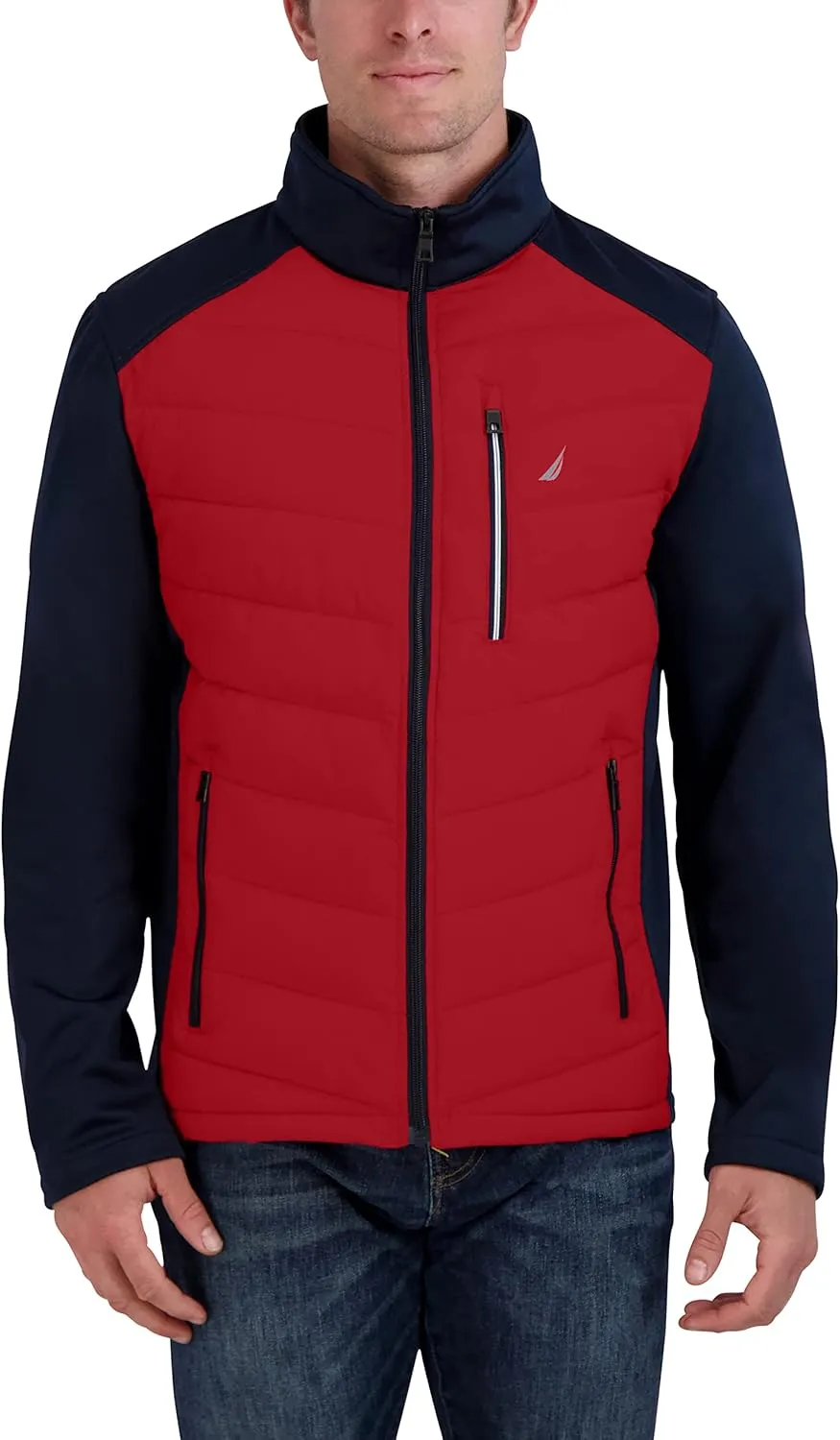Nautica Men's Mixed Media Softshell Jacket Long Sleeve Quilted Coat