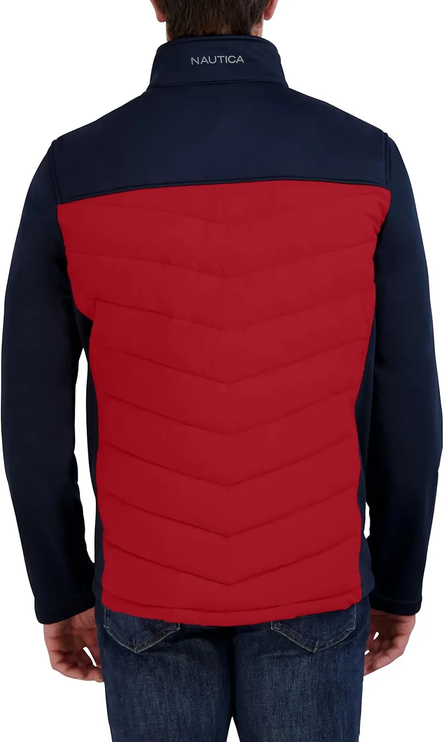 Nautica Men's Mixed Media Softshell Jacket Long Sleeve Quilted Coat