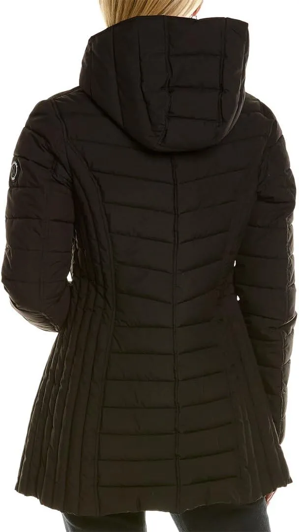 Nautica Women's 3/4 Midweight Stretch Puffer Jacket with Hood